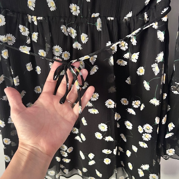 The Kooples NWT 100% Silk Black Daisy Long Sleeve Dress | FR 0 = US 2 - Picture 9 of 13
